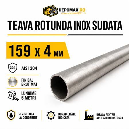 Teava rotunda inox sudata AISI 304, 159 x 4 mm, 6 metri